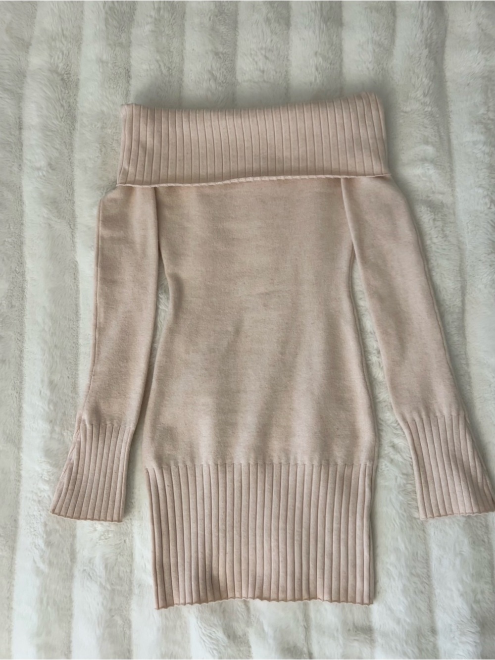 Princess Polly Blush Off-Shoulder Ribbed Sweater Dress
